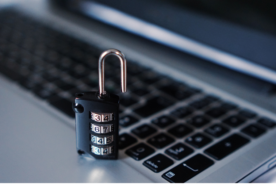cybersecurity, a padlock on a laptop