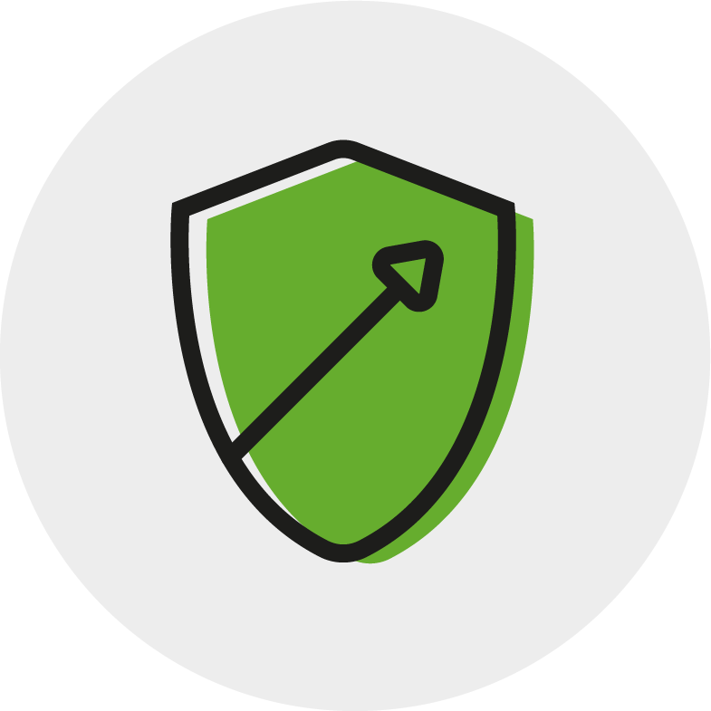 Protect & Grow logo - a green shield with an arrow going up across it.