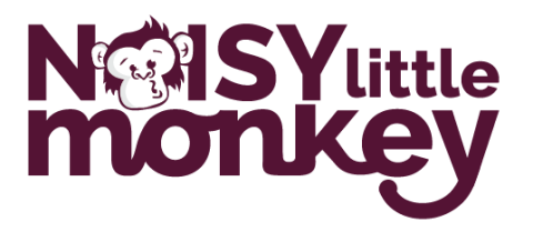 Noisy Little Monkey logo - text with a monkey face instead of 'o' in 'noisy'